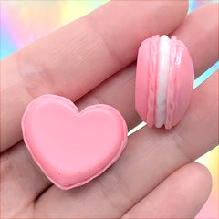 Pearlescent Macaron Cabochon in Heart Shape | Kawaii Macaroon Embellishment | Decoden Supplies | Sweet Deco (2 pcs / Dark Pink / 25mm x 22mm)