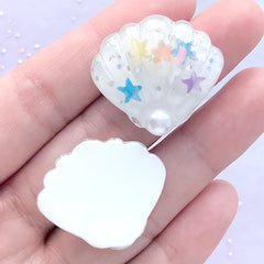 Seashell Cabochons | Decoden Supplies | Beach Decor | Kawaii Phone Case Decoration (2 pcs / White / 27mm x 25mm)