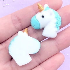 Cute Unicorn Head Cabochon | Decoden Craft | Kawaii Phone Case DIY | Mythical Creature Cabochons (2 pcs / Light Blue / 25mm x 25mm)