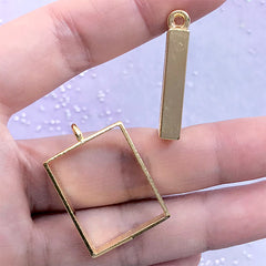 Small Rectangle Open Bezel Pendant for Pressed Flower Jewellery Making | Rectangular Deco Frame for Resin (2 pcs / Gold / 20mm x 29mm)