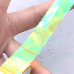 AB Colored Adhesive Tape | Rainbow Clear Tape | Iridescent Tape | Kawaii Stationery Supplies (1 piece / Yellow / 1.5cm x 4 Meters)
