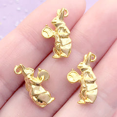 3D White Rabbit Embellishments for Kawaii Resin Art | Alice in Wonderland Resin Inclusions | Fairytale Resin Fillers (3 pcs / Gold / 10mm x 17mm)