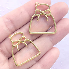 Pouch Bag with Ribbon Open Bezel Charm | Cute Deco Frame for UV Resin Filling | Kawaii Jewelry Supplies (2 pcs / Gold / 23mm x 27mm)