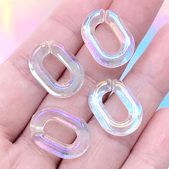 Iridescent Clear Oval Chain Links | Chunky Open Links in Rainbow Color | Plastic Jewelry Making | Acrylic Purse Chain DIY (4 pcs / AB Clear / 14mm x 20mm)