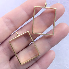 Small Rectangle Open Bezel Pendant for Pressed Flower Jewellery Making | Rectangular Deco Frame for Resin (2 pcs / Gold / 20mm x 29mm)