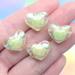 Acrylic Heart Beads in Iridescent Colour | Chunky Jewelry DIY | Kawaii Bead Supplies (AB Yellow / 4 pcs / 17mm x 13mm)