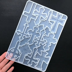 Assorted Cross Pendant Silicone Mold (12 Cavity) | Gothic Jewelry DIY | Latin Cross Passion Cross Budded Cross Celtic Cross Mould