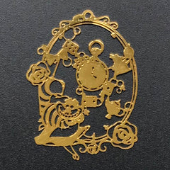 Alice in Wonderland Steampunk Metal Bookmark Charm | Fantasy Pocket Watch Deco Frame for UV Resin Filling (1 piece / 26mm x 34mm)