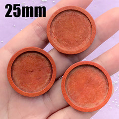 Round Wood Bezel for UV Resin Crafts | 25mm Cameo Tray | Cabochon Setting | Wooden Jewelry Findings (3 pcs / 25mm / Orange Brown)