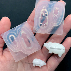 3D Pig Silicone Mold (2 Cavity) | Miniature Farm Animal Mold | Resin Craft Supplies | Clear Mold for UV Resin