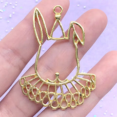 Rabbit Clown Open Bezel | Kawaii Circus Bunny Charm | Cute Animal Deco Frame for UV Resin (1 piece / Yellow Gold / 37mm x 51mm)