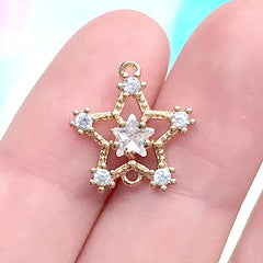 Bling Bling Rhinestone Star Connector Charm Link | Kawaii Dainty Jewellery DIY (1 piece / Gold / 15mm x 15mm)