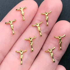 Small Crucifix Embellishment for Nail Design | Jesus on the Cross | Metal Resin Inclusion | Resin Jewelry Making Supplies (8 pcs / 7mm x 9mm)
