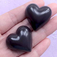CLEARANCE Heart Chocolate Resin Cabochons | Faux Sweet Embellishment | Valentine's Day Decor (2 pcs / Dark Brown / 29mm x 29mm)