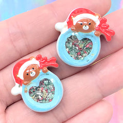Santa Claus Bear Cabochons | Shake Shake Christmas Embellishments | Xmas Decoration (2 pcs / 23mm x 23mm)