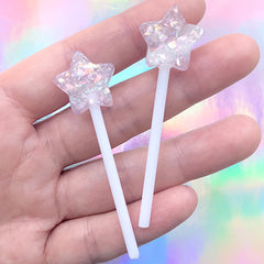 Star Sticky Pop Embellishments | Fake Candy Cabochon | Faux Lollipop | Kawaii Decoden Pieces | Sweets Deco DIY (2 pcs / Light Purple / 19mm x 60mm)