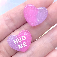 Faux Conversation Heart Cabochons | Hug Me Sweetheart Embellishments | Fake Sweets Deco | Kawaii Jewelry DIY (3 pcs / Purple Pink / 19mm x 16mm)