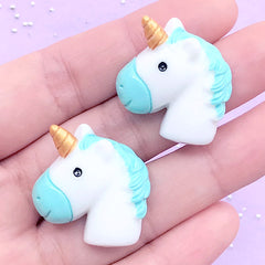 Cute Unicorn Head Cabochon | Decoden Craft | Kawaii Phone Case DIY | Mythical Creature Cabochons (2 pcs / Light Blue / 25mm x 25mm)