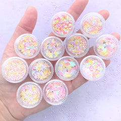 Pastel Confetti Glitter Assortment in Various Shapes | Iridescent Moon Navette Round Dot Rabbit Bunny Flower Star Butterfly Snowflakes Heart Diamond (12 boxes)