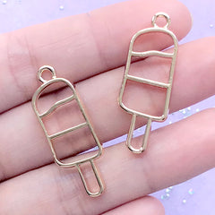 Ice Pop Open Bezel Pendant | Popsicle Deco Frame for UV Resin Filling | Kawaii Jewelry Making (2 pcs / Gold / 12mm x 34mm)