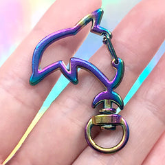 Rainbow Snap Clip in Dolphin Shape with Swivel Ring | Cute Lobster Clasp in Galaxy Gradient Color | Kawaii Lanyard Hook (1 piece / 28mm x 42mm)