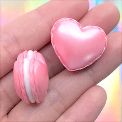 Pearlescent Macaron Cabochon in Heart Shape | Kawaii Macaroon Embellishment | Decoden Supplies | Sweet Deco (2 pcs / Dark Pink / 25mm x 22mm)