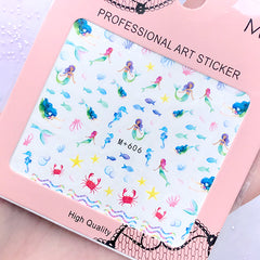 Mermaid and Marine Life Decal Stickers | Seashell and Fish Water Transfer Sheet | Resin Inclusions | Nail Deco