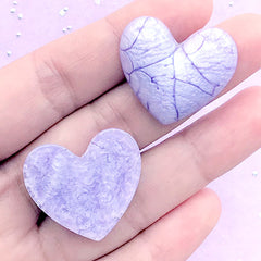 Heart Cabochon with Cracked Marble Pattern | Puffy Heart Embellishment | Kawaii Decoden Piece (2 pcs / Purple / 27mm x 24mm)