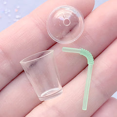 Miniature Boba Tea Cup with Dome Lid and Straw | Dollhouse Frappuccino Cup | Doll House Bubble Tea DIY (1 Set / Translucent Green / 14mm x 21mm)
