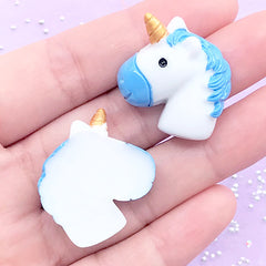 Kawaii Unicorn Head Cabochons | Decoden Phone Case Supplies | Legendary Creature Resin Cabochon (2 pcs / Blue / 25mm x 25mm)