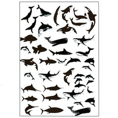 Black Whale Shark Dolphin Silhouettes Clear Film Sheet | Fish Embellishments for Resin Craft | Marine Life Resin Inclusions