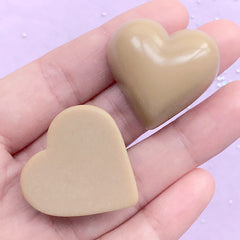 CLEARANCE Milk Chocolate Cabochons in Heart Shape | Valentine's Day Embellishment | Sweet Deco | Kawaii Decoden (2 pcs / Light Brown / 29mm x 29mm)