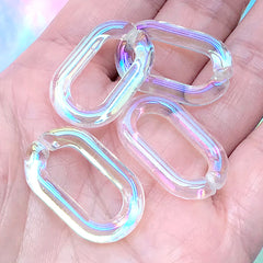 Holographic Clear Oval Links | Iridescent Acrylic Open Chain Links | Chunky Accessory DIY | Plastic Clutch Bag Chain Making (4 pcs / AB Clear / 17mm x 27mm)
