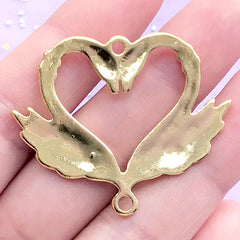 Swan Heart Open Bezel Connector Charm | Bird Deco Frame for UV Resin Filling | Romantic Love Pendant (1 piece / Gold / 41mm x 33mm)
