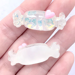 Kawaii Candy Cabochon with Iridescent Glitter | Kawaii Decoden Cabochons | Fake Sweets Jewelry Making (2 pcs / White / 15mm x 37mm)