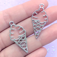 Ice Cream Open Back Bezel for UV Resin Jewelry DIY | Kawaii Food Charm | Cute Deco Frame for Resin Filling (2 pcs / Silver / 16mm x 33mm)