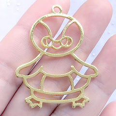 Penguin with Swim Ring Open Bezel Charm | Kawaii Animal Deco Frame for UV Resin Filling (1 piece / Gold / 33mm x 41mm)