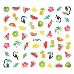 Summer Fruit Decal Sheet | Watermelon Kiwi Pineapple Toucans Palm Tree Water Transfer Sticker | Nail Art Supplies