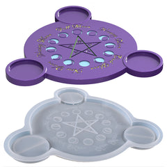Pentagram Altar Plate with Candle Holder Silicone Mold | Pentacle with Moon Phase Divination Board Mould | Wiccan Altar Decoration (252mm x 234mm)