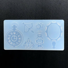 Pocket Watch Victorian Hand Mirror Perfume Bottle Bow Arrow Star Diamond Silicone Mold (6 Cavity) | Resin Jewelry DIY
