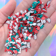 Santa Claus Snowflake Polymer Clay Slices | Faux Sugar Strands Sprinkles | Christmas Shaker Charm Bits (5 grams)