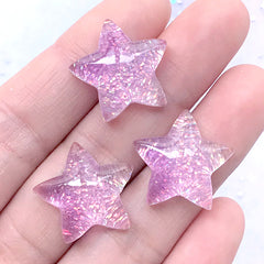 Kawaii Star Cabochons with Glitter | Glittery Resin Cabochon | Decoden Supplies (Purple / 3 pcs / 20mm x 19mm)