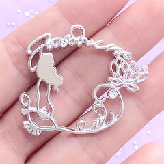 Princess Deco Frame for UV Resin Filling | Kawaii Open Bezel Charm | Fairytale Jewelry Making (1 piece / Silver / 39mm x 33mm)