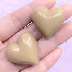 CLEARANCE Milk Chocolate Cabochons in Heart Shape | Valentine's Day Embellishment | Sweet Deco | Kawaii Decoden (2 pcs / Light Brown / 29mm x 29mm)