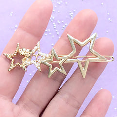 Star Hair Clip | Kawaii Open Bezel | Starry Deco Frame for UV Resin Filling | Hair Jewelry DIY (1 piece / Gold / 26mm x 60mm)