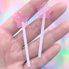 Fake Candy Cabochon | Faux Star Lollipop | Phone Case Sweet Deco | Kawaii Jewellery Supplies (2 pcs / Pink / 19mm x 60mm)