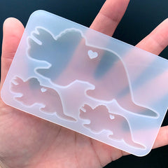 Triceratops and Baby Dinosaur Silicone Mold (3 Cavity) | Dino Family Mould | Kawaii Resin Jewellery Making | Clear Mould for UV Resin
