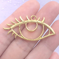 Eye with Long Eye Lashes Open Bezel Pendant | Deco Frame for UV Resin Jewellery Making (1 piece / Gold / 41mm x 20mm)