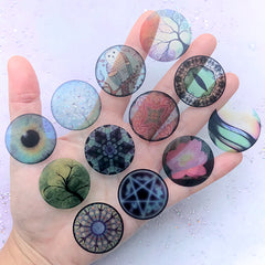 30mm Circle Print for Dome Cabochon DIY | Magic Circle Owl Lotus Tree Eye Clear Film | Resin Jewelry Making