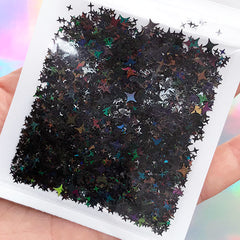 Iridescent Four Point Star Glitter | Holographic Cross Star Confetti | Aurora Borealis Flakes | Resin Inclusions | Kawaii Goth Decoden (AB Black)